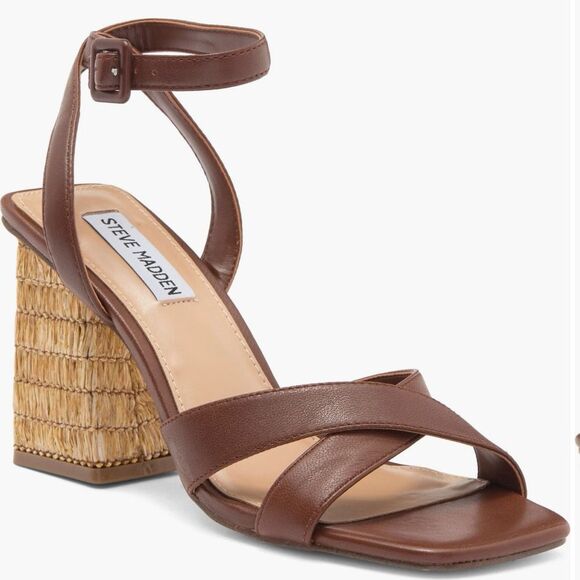 NWT Steve Madden “Renley” block heel ankle strap sandal  in Brown leather Size 1 - Picture 6 of 10